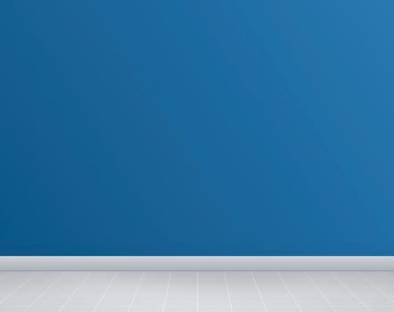In a room with blue walls and a ceramic floor