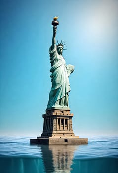 AI generated of a statue of liberty is in the water