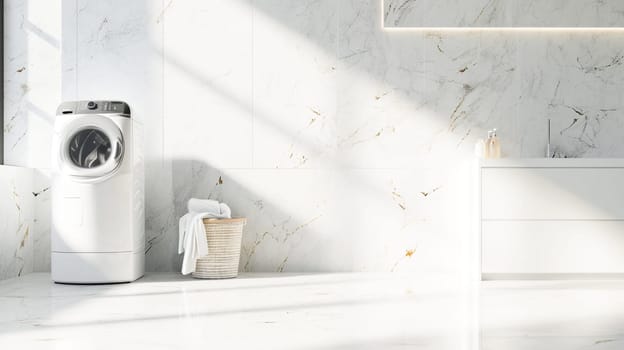 White bathroom with washer and dryer.