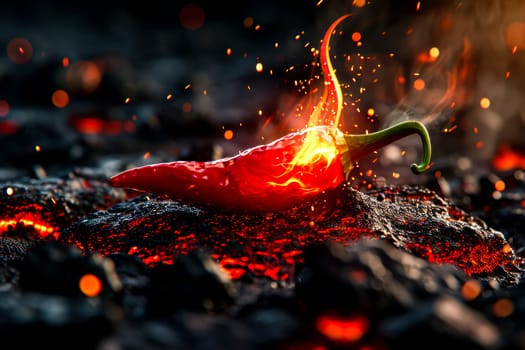 Red hot peppers burning in lava pile