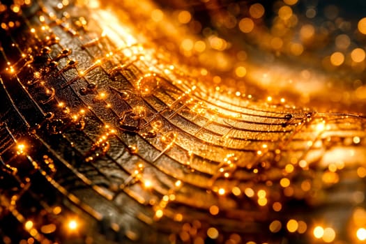 Abstract close-up background of shiny golden object with lights on it