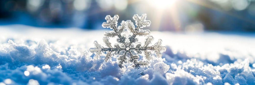 Snowflake, in the snow, on a sunny day, ai
