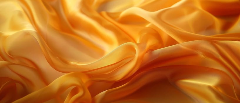 Golden yellow satin draped elegantly in soft undulating waves, exhibiting the radiant sheen and supple texture of the fabric