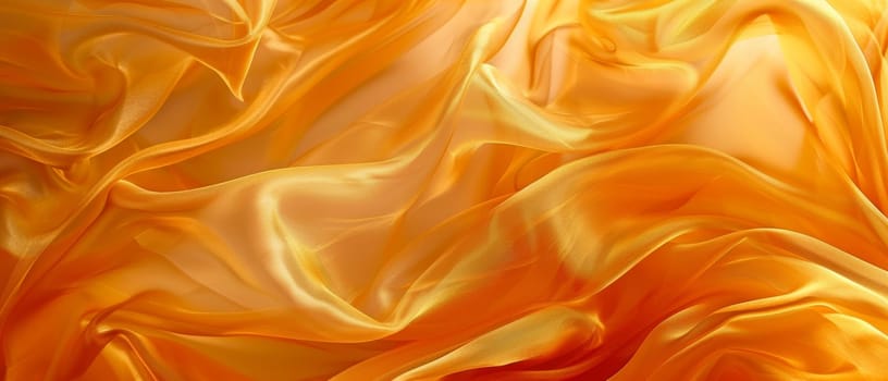 Golden yellow satin draped elegantly in soft undulating waves, exhibiting the radiant sheen and supple texture of the fabric