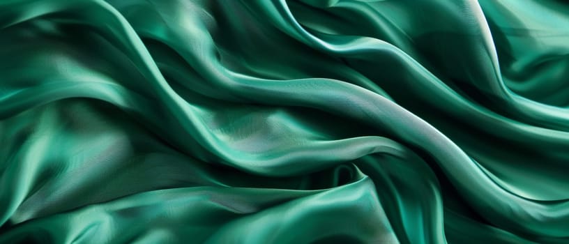 Smooth emerald green satin fabric draped in languorous waves, emphasizing the sleek and sumptuous look of the high-quality textile