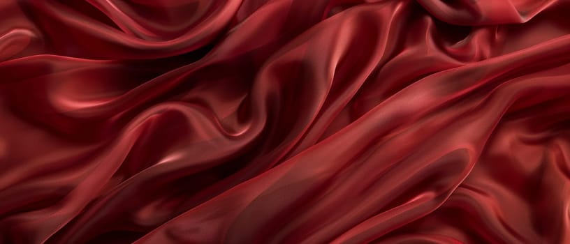 Luxurious burgundy satin fabric flows in soft waves and elegant folds, showcasing the rich texture and warm tones of the material