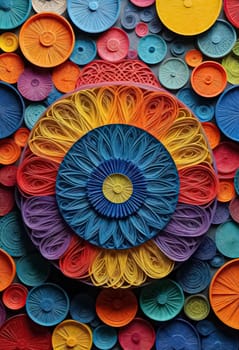 AI generated of a colorful circle of yarn is surrounded by a colorful material