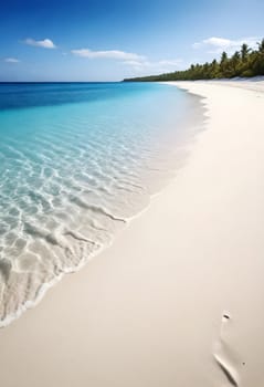 AI generated of a sandy beach with clear water and white sand on the blue sky