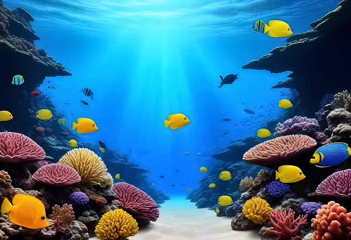 AI generated of a coral reef with many different types of corals and sponges