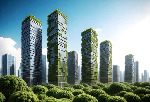 AI generated of a city with green buildings and trees