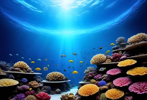 AI generated of a large coral reef with a variety of tropical fish