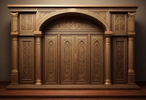 AI generated of an ornate wooden door with carvings on it