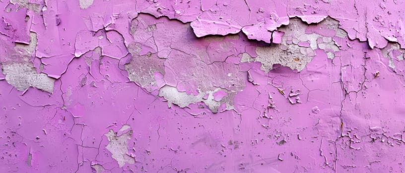 A panoramic view of a textured purple wall, with peeling paint and weathering that tells a story of age and exposure
