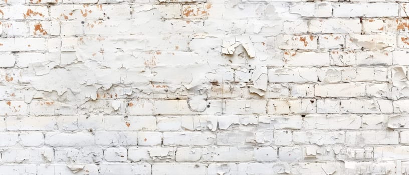 White brick surface in a wide frame, with peeling paint and cracks creating a rich textural backdrop