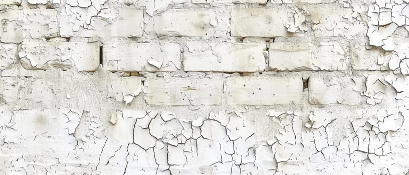 White brick surface in a wide frame, with peeling paint and cracks creating a rich textural backdrop