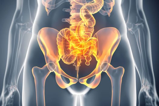 This picture shows a human body with the stomach area exposed, displaying the muscles, organs, and structure of the abdomen.