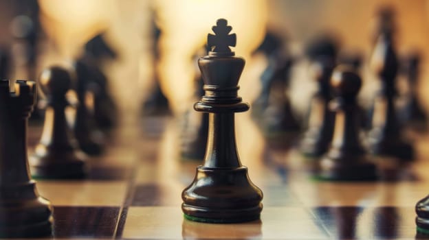 A detailed view of a chess board with various pieces strategically placed. The black and white squares create a grid where the players make calculated moves to outwit their opponent.