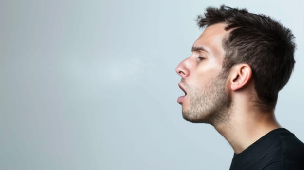 A man standing with his mouth open, gazing upwards with curiosity or surprise. His expression portrays astonishment or wonder at something above him.