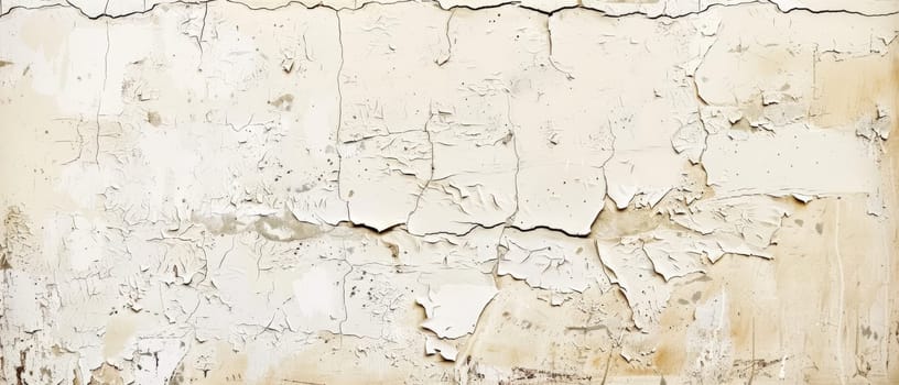 Panoramic view of a beige decaying wall with a rich tapestry of peeling paint and textured detail