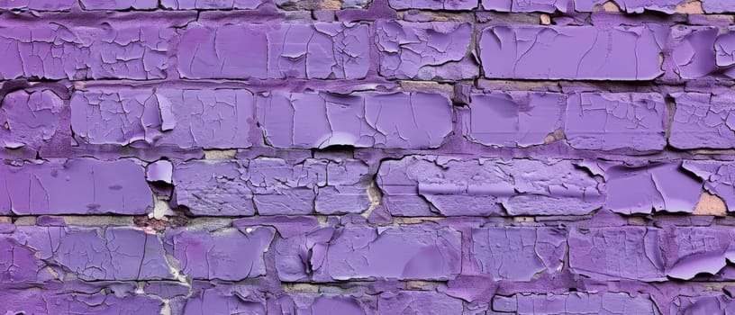 Wide shot of a purple brick wall with visible damage and decay, a stark reminder of nature's wear on manmade structures