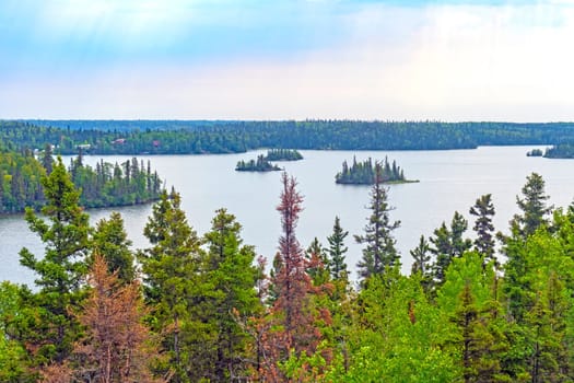 Distant View of Lakes and Forests From a Tower in Baker Narrows Provincial Park in Manitoba