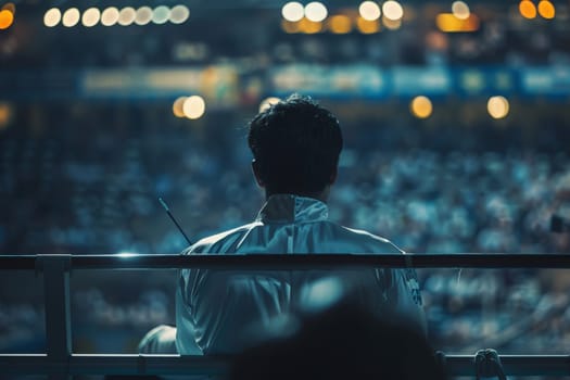 A solitary person stands out against the vibrant crowd, lost in the spectacle of the night.