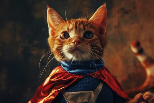 A cat dressed in superhero attire, complete with a cape, ready for action and adventure.