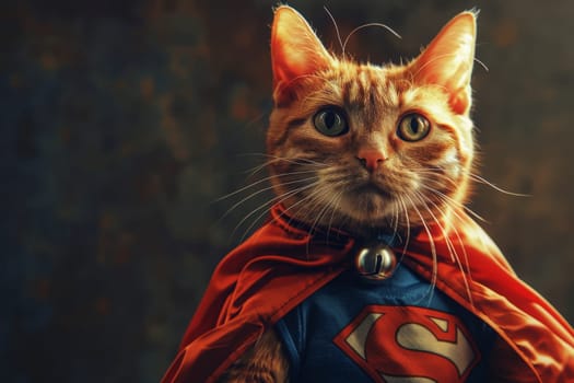 A cat dressed in a superhero costume, complete with a cape and mask, exuding confidence and ready to save the day.