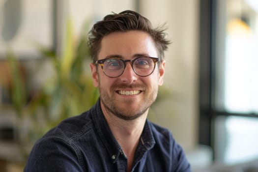 A man with glasses smiles warmly at the camera, exuding confidence and approachability.