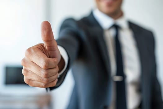 A businessman extends his hand in a welcoming gesture, ready to seal a deal.