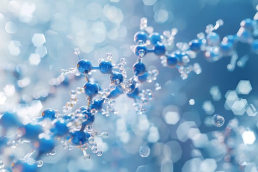 Close-up view of numerous water droplets spread across a vibrant blue surface. The droplets appear round and reflective, creating a visually striking pattern on the background.