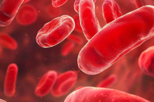 A group of red blood cells moving through a vein, carrying oxygen and nutrients to various parts of the body. The cells are seen flowing seamlessly within the vein, fulfilling their crucial role in the circulatory system.