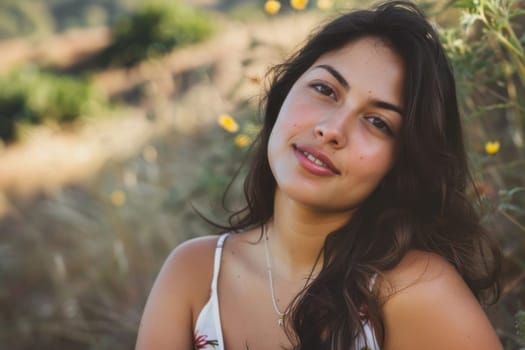 A woman wearing a white top strikes a pose for a photo. She stands confidently, smiling at the camera while showcasing her outfit and demeanor.