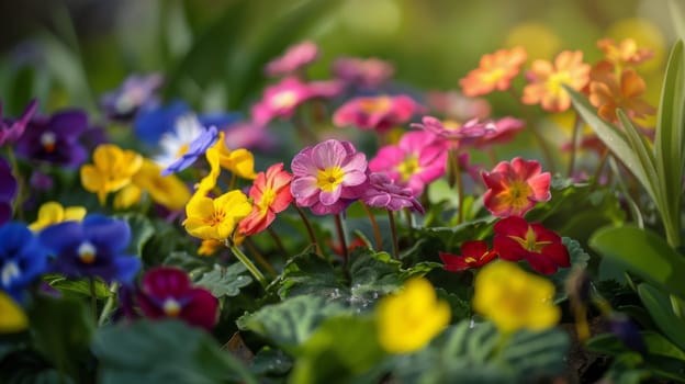 A bunch of flowers scattered across the green grass in a natural setting, blending with the surrounding vegetation and adding a pop of color to the landscape.