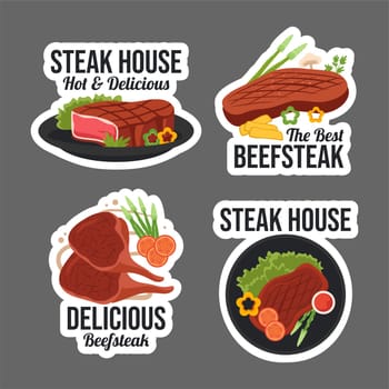 Steakhouse Label Flat Cartoon Hand Drawn Templates Background Illustration