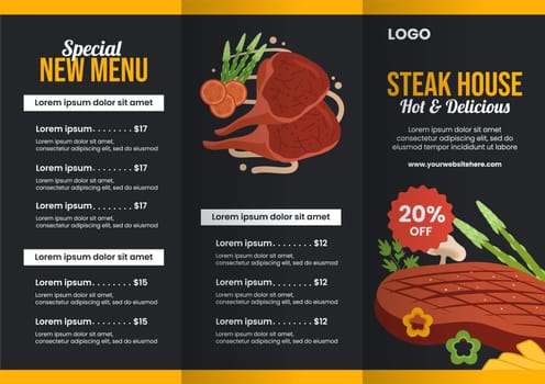Steakhouse Brochure Flat Cartoon Hand Drawn Templates Background Illustration