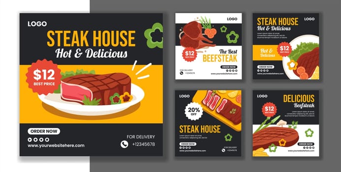 Steakhouse Social Media Post Flat Cartoon Hand Drawn Templates Background Illustration