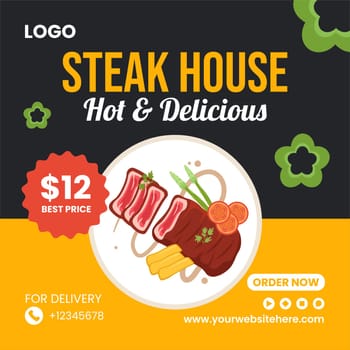 Steakhouse Social Media Illustration Flat Cartoon Hand Drawn Templates Background