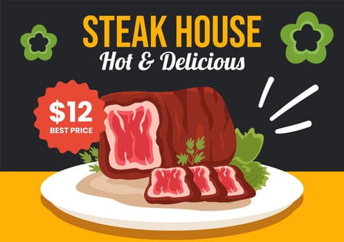 Steakhouse Social Media Background Flat Cartoon Hand Drawn Templates Illustration