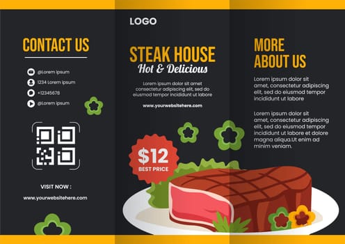 Steakhouse Brochure Flat Cartoon Hand Drawn Templates Background Illustration