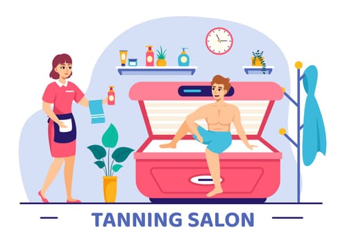 Tanning Salon Vector Illustration of Bed Procedure to Get Exotic Skin with Modern Technology at the Spa Solarium in Flat Cartoon Background