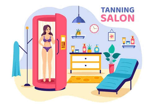 Tanning Salon Vector Illustration of Bed Procedure to Get Exotic Skin with Modern Technology at the Spa Solarium in Flat Cartoon Background