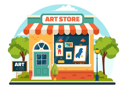 Art Store Vector Illustration with Painting Supplies Store Accessories and Tools for Drawing, Artists and Designers on Flat Cartoon Background