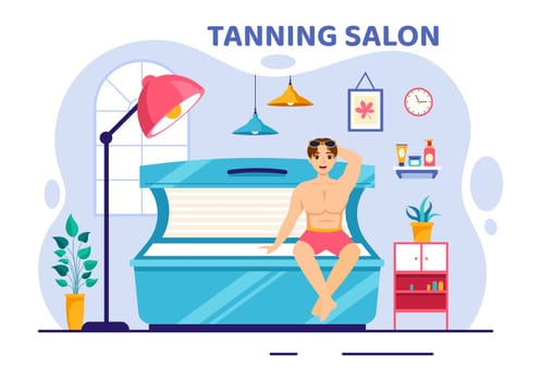 Tanning Salon Vector Illustration of Bed Procedure to Get Exotic Skin with Modern Technology at the Spa Solarium in Flat Cartoon Background