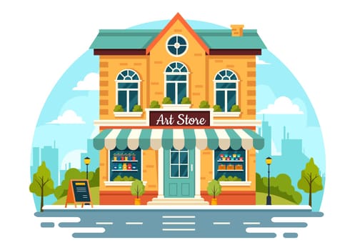 Art Store Vector Illustration with Painting Supplies Store Accessories and Tools for Drawing, Artists and Designers on Flat Cartoon Background