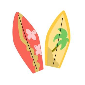 Set of vector surfboard in tropical design with palm, tropic flower. Vector illustration can used for summer banner, flyer. card, label.