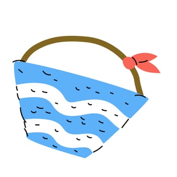 Trendy striped beach bag in blue color. Vector illustration in flat style. Can used for summer banner, card.