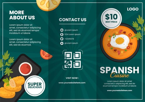 Spanish Restaurant Brochure Flat Cartoon Hand Drawn Templates Background Illustration