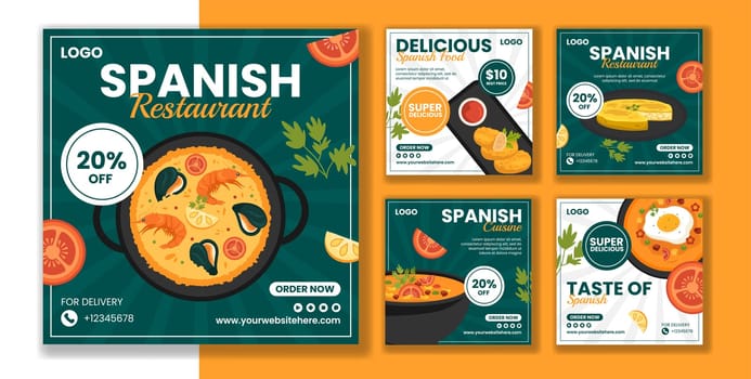 Spanish Restaurant Social Media Post Flat Cartoon Hand Drawn Templates Background Illustration