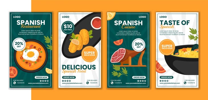 Spanish Restaurant Social Media Stories Flat Cartoon Hand Drawn Templates Background Illustration